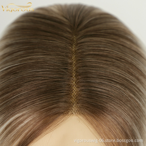 Hand Tied Free Part Full Synthetic Lace Front Wig Preplucked Hairline High Temperature Fiber Ombre Blonde Synthetic Wig